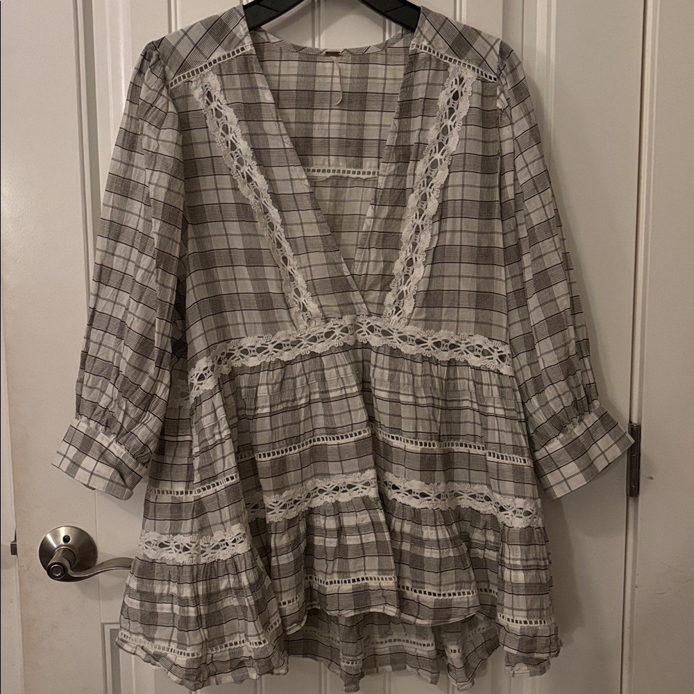 Plaid Tunic with Lace Accents